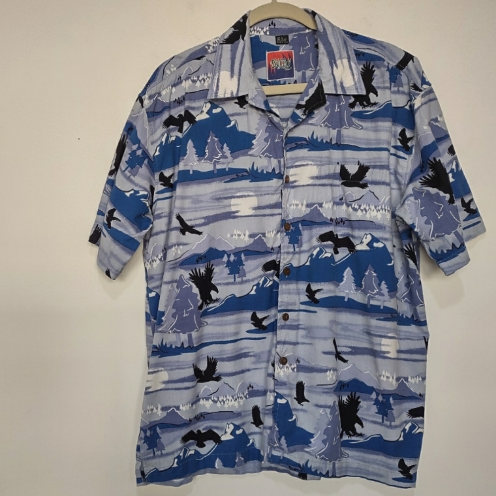 D'em Crazy Eagles and Mountains Button-Up Men's Camp Shirt